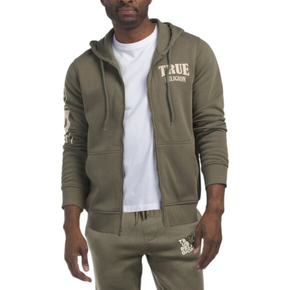 True Religion Men's Fleece Sweatsuit Hoodie Joggers Tracksuit Olive Green NWT - Picture 3 of 5